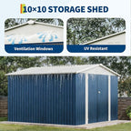 10 X 10 FT Outdoor Storage Shed,Metal Garden Sheds&Outdoor Storage, Lockable Gable Roof Garden Tool Shed, All-Weather Resistant Storage Unit for Bikes, Ladders, Patio Supplies & Garden Essentials