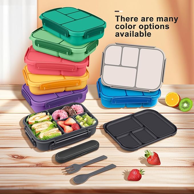 Lunch Box Kids,Bento Box Adult,Leakproof Lunch Containers for Adults/Kids/Toddler,1200ML-4 Compartments bento Lunch box with Utensil,Microwave & Dishwasher & Freezer Safe (Dark Gray)
