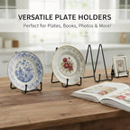 Plate Stands Holder - 3 Pack, Picture Frame Display for Bookcase, Photo on Table Top (Black, 4.5")