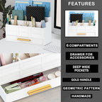 white Wood Desk Organizer and Accessories with Drawer, Bill Mail Organizer and File Mail Holder for Office Supplies, Rustic Desk Accessories & Workspace Organizers for Desk Organization