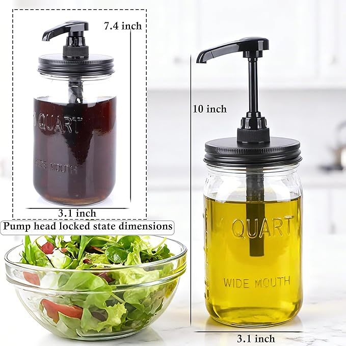 GMEPOCH 32 oz Mason Syrup Sauce Honey Dispenser Pump Bottle 1 Quart Wide Mouth Glass Coffee Syrup Condiment Ketchup Container Food Grade Airtight & Leak-Proof