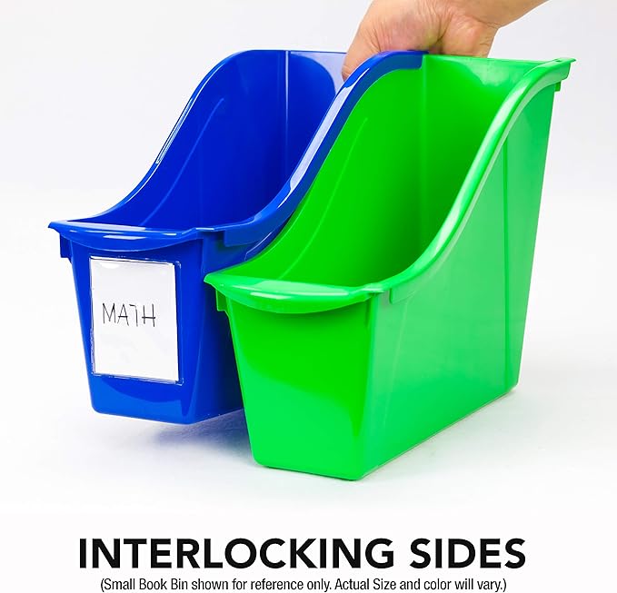 Storex Large Book Bin, Interlocking Plastic Organizer for Home, Office and Classroom, Purple, 30-Pack (71117U06C)