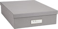 Bigso Oskar Fiberboard Label Frame Document Letter Box - File Organizer Box for Important Paperwork - Document Storage with a Lid & Metal Label Window - 3.3 in x 10.2 in x 13.8 in - Grey