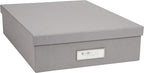 Bigso Oskar Fiberboard Label Frame Document Letter Box - File Organizer Box for Important Paperwork - Document Storage with a Lid & Metal Label Window - 3.3 in x 10.2 in x 13.8 in - Grey