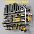 Large Power Tool Organizer Wall Mount, 4-Tier Heavy Duty Metal Storage Rack Loads 400lbs, Battery Tools Hanger with 8 Cordless Drill Holder for Garage, Workshop, Pegboard, Shed