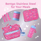 Bentgo Kids Stainless Steel Food Jar - 11oz Leak-Proof Double Insulated Hot or Cold Food Container with Removable Silicone Bumper, Dishwasher Safe, Easy Open Lid, Ages 3+ (Rainbows and Butterflies)