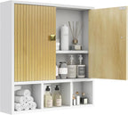 Bathroom Wall Cabinet,Wooden Medicine Cabinet with Fluted Doors Over The Toilet Storage Cabinet with Adjustable Shelf for Bathroom,White
