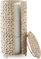 Casafield Free Standing Toilet Paper Storage Roll Holder with Lid - Whitewash, Fits 3 Rolls, Water Hyacinth Bath Tissue Organizer for Bathroom