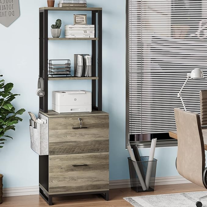 Itaar 2 Drawer File Cabinet with Lock, Filing Cabinet fits Letter, Legal, A4 Size, Hanging File Folders, File Cabinets for Home Office with Adjustable Storage Shelf and Hook, Grey