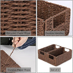 Vagusicc Wicker Storage Basket, Set of 2 Hand-Woven Paper Rope Wicker Basket, Small Storage Baskets for Organizing Toilet Paper, Foldable Large Cube Storage Organizer Bins for Shelves (Brown)
