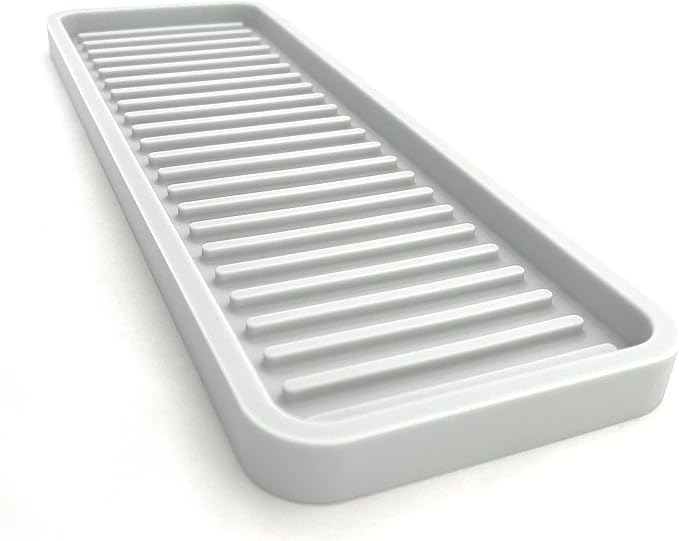 Happitasa Silicone Kitchen Sink Organizer Tray, Sponge Holder and Countertop Protector | Bathroom and Kitchen Soap Dish and Dispenser Tray (Light Grey, 12"x4")