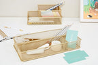 Annova Mesh Stackable Drawer Cabinet and Shelf Organizer Bins Storage Basket School Office Supply Holder Tray- Set of 2 (Gold, 6x15x2 Inch)