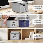 Collapsible File Box with Lid & Plastic Slide - Hanging Document Organizer for Office/Home, 14.96x12.6x10.83 Inch,Decorative Home File Bin,Light Grey, 1 Pack (No Folders Included)