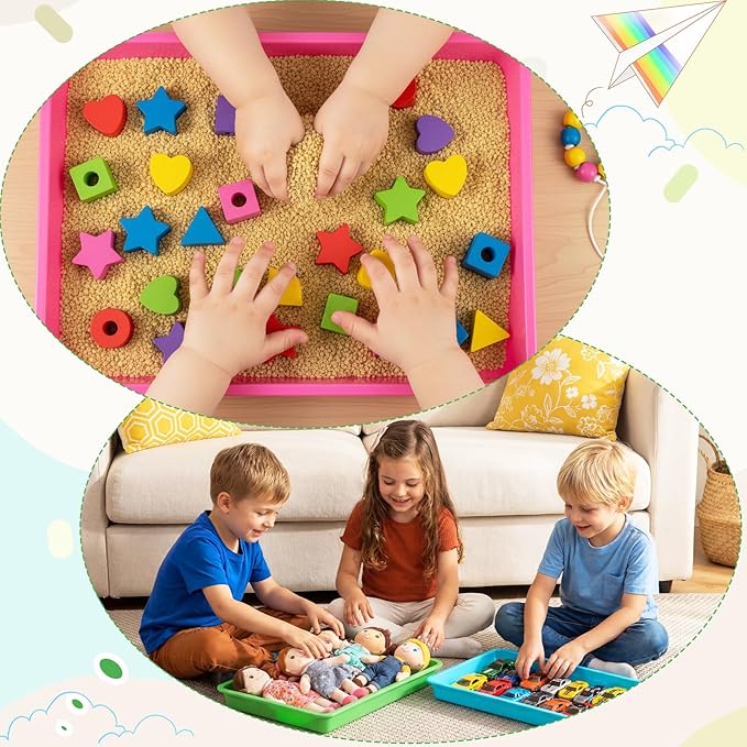 Maitys 15 Pcs Flat Plastic Trays 16.1 x 11.8'' Sensory Storage Paper Tray Stackable Classroom Bins for Office Home Organizer Crafts Supplies(Vibrant Color)