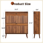 BERRYMERRY 31.5” Fluted Shoe Storage Cabinet with 2 Flip Drawers,Narrow Shoe Storage Organizer Rack with Wave Door for Entryway,Hallway,Living Room