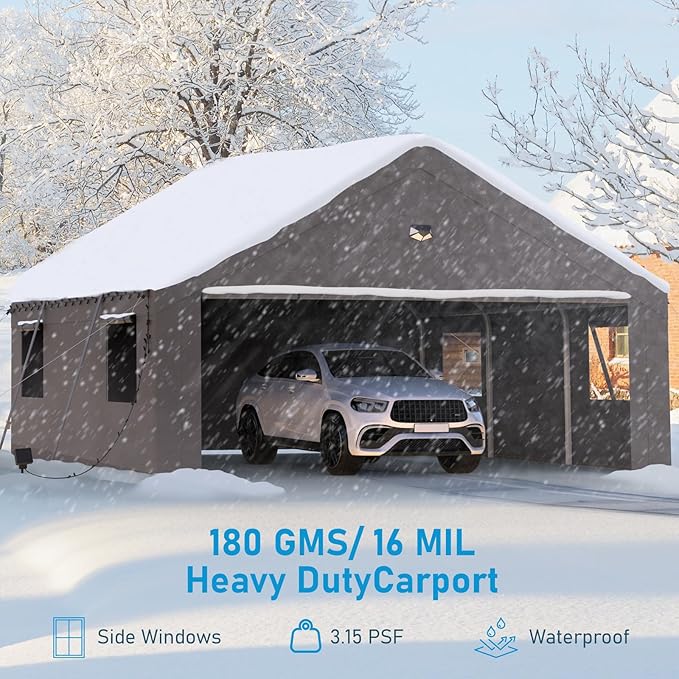 Carports Canopy Heavy Duty, Portable Garage with Sidewalls (20x20, Grey)