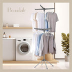 Beaudaily Clothes Drying Rack, Foldable 74.8-Inch Laundry Drying Rack, Indoor 2 Tier Drying Rack Clothing with Rotatable Arms, Stainless Steel, Holds 54 Pieces, Space Saving, Grey and Silver