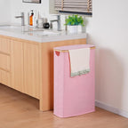 efluky Slim Laundry Basket with Lid, Narrow Laundry Hamper with Removable Bag, Skinny Dirty Clothes Basket with Bamboo Handles for Bathroom, Bedroom & Laundry Room, 63L Pink