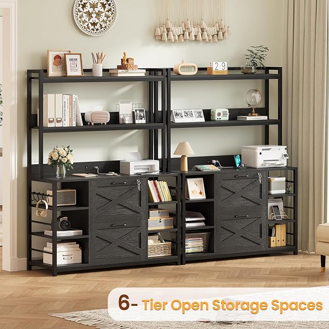 SEDETA File Cabinet with Charging Station, Vertical Filing Cabinet with Lock for Home Office, Printer Stand with Open Storage Shelf, Fits Legal/Letter/A4 Size, Black
