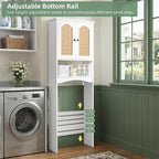 Over The Toilet Storage Cabinet, Above Toilet Organizer with 2 Rattan Doors, Modern White Finish, 24x70 inch Space Saving Freestanding Bathroom Cabinet