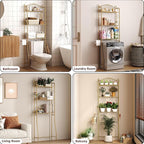 HOME BI Over The Toilet Storage Shelf, 3-Tier Over Toilet Bathroom Organizer Rack, Freestanding Space Saver Toilet Stands with Hooks, Gold