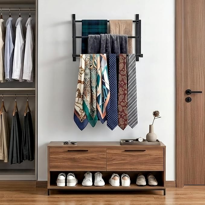 Wall Mounted Towel Rack for Bathroom, Steel Towel Bar Storage Blanket Holder with 3 Triple Towel Rods, Black