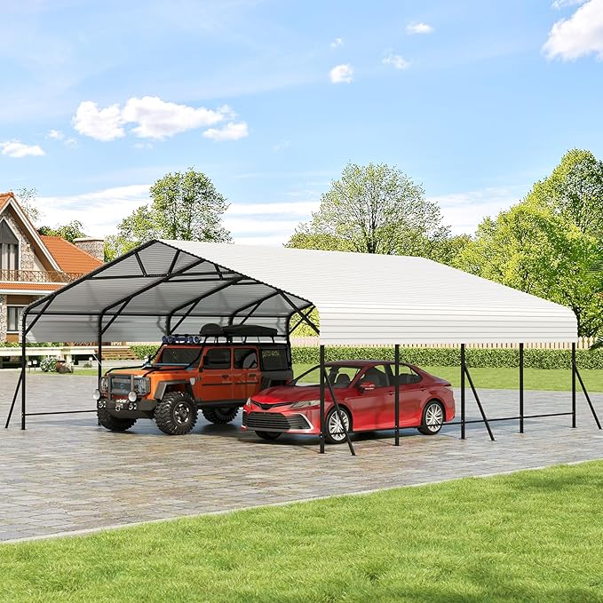 20x20x9FT Metal Carport, Heavy Duty Carports with Reinforced Frame and Base for All Weather, Oversized Metal Garage for Rucks, Boats, Tractors or Party