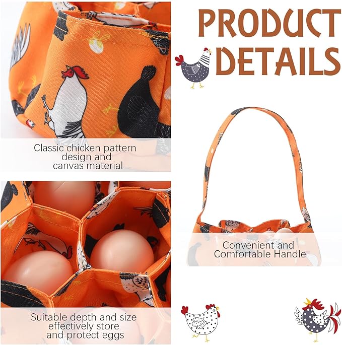 Sweetude 2 Pieces Egg Basket Mini Egg Collecting Bags Gathering Basket with 7 Pouches for Easter Farmhouse Chicken Hen Duck Goose Housewife Garden Transporting Storage, 8 x 2.6 Inch (Orange)