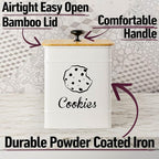 Cookie Jar with Airtight Lid - 1 Gallon - 6"D x 8"H White Iron Cookie Tin with Bamboo Lid - Large Cookie Jars with Lids Airtight - Farmhouse Cookie Jars for Kitchen Counter Decorative - Cookies Jar
