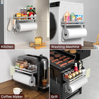 ZUNTO Magnetic Paper Towel Holder for Fridge, Strong Magnet Paper Towel Roll Holder with Spice Shelf and 2 Hooks, No Drilling Kitchen Organizer for Refrigerator, RV, Bathroom, Gray