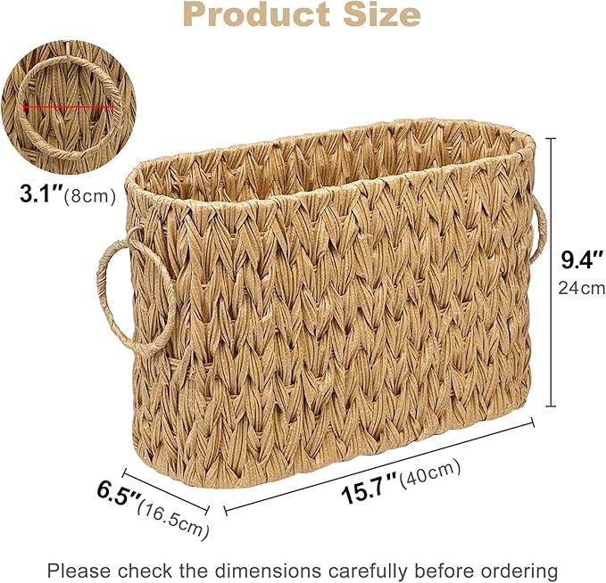 Toilet Paper Basket for Bathroom, Large Storage for 6 Mega Rolls, Free Standing Wicker-Style Toilet Paper Holder Organizer, Boho Decorative Bathroom Bin, 15.75" x 6.5" x 9.45" (Nature)