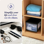 HOMZ 2-Pack 1-Drawer Storage Cart, Clear Plastic Container, 14.25" Wide Medium, Black Frame - Organizing Drawer Containers for Home, Bathroom, Bedroom, Office, and Classroom