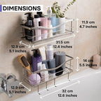 KINCMAX Premium Shower Caddy, Self Adhesive Wall Shower Organizer, 2-Pack No Drill Bathroom Shelves, Rustproof Stainless Steel Shampoo Holder, Storage Rack, Silver
