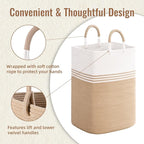 Laundry Basket Hamper,Blanket Storage,Dirty Clothes Hamper with Swivel Handles,Woven Cotton Rope Toy Baskets,Blanket Basket Living Room,Decorative Hampers for Nursery,Bedroom,White & Brown,80L