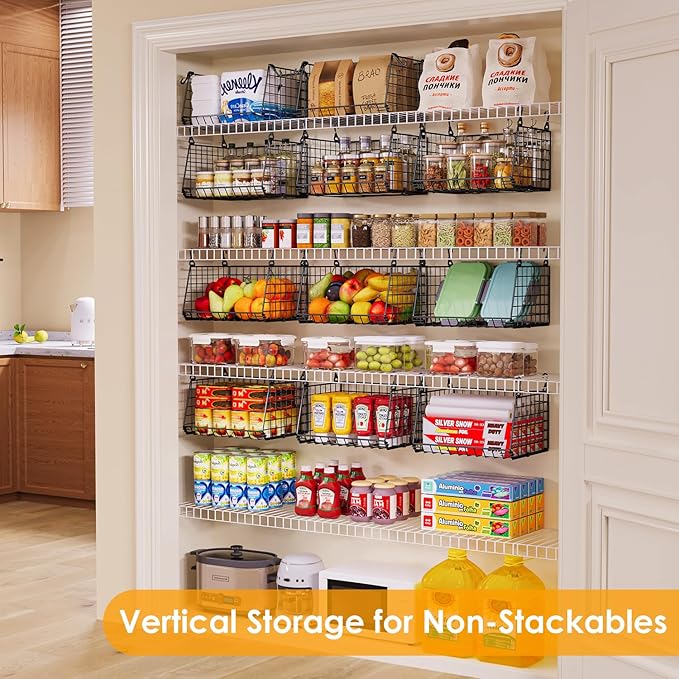 3-Pack Under Shelf Hanging Baskets - Space Saving Pantry Shelf Organizer with 360° Rotating Hooks for Kitchen Storage, Foldable Small Space Solutions for Pantry Utility Closet Garage, Black