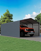 Heavy Duty Metal Carport, 12x20FT Outdoor Carport Canopy with Galvanized Steel Roof and Reinforced Base, Metal Side Panels, Sidewalls, Garage Shelter Shade for Cars, Trucks, Boats, Gray
