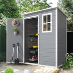 DWVO 5x3ft Resin Outdoor Storage Shed with Floor, Waterproof Lockable Storage Shed with Window, Plastic Outside Tool Storage for Garden, Backyard, Patio, Lawn,Gray