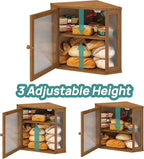 Corner Bread Box for Kitchen Counter, Bamboo Wood Large Capacity Bread Storage Bin with Acrylic Wavy Door Panel (Brown, Meduim)