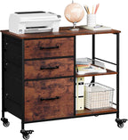 ZENY Lateral File Cabinet with 3 Drawers, Mobile File Cabinet Printer Stand, Rolling Fabric Lateral Filing Cabinet for Office Home Small Space (Rustic Brown)