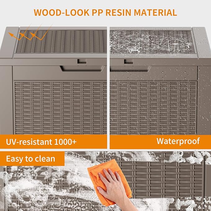 31 Gallon Resin Deck Box Outdoor Storage Box for Patio Furniture,Outdoor Cushions,Garden Tools and Pool Supplies,Waterproof,Lockable(Grey,31Gallon)