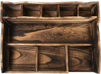 Wood Desk Organizer with File Organizer, Vintage Pen Pencil Holder with 9 Compartments, Rustic Makeup Storage Display Case Countertop, Art Supplies Organizers for Home Office