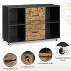 Yaheetech Filing Cabinet Lateral File Cabinet with 2 Drawer and 4 Open Compartments for Letter Size A4 Size, Printer Stand for Home Office, Black/Rustic Brown