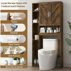 Over The Toilet Storage Cabinet with 7 Storage Shelves, Above Toilet Bathroom Organizer with Toilet Paper Holder Stand, Behind Toilet Cabinet, Space Saver for Restroom, Bathroom, Laundry, Brown