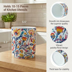 MyGift Vibrant Paisley Floral Ceramic Kitchen Utensil Holder – Decorative Crock for Cooking Utensils, Flatware, and Countertop Storage