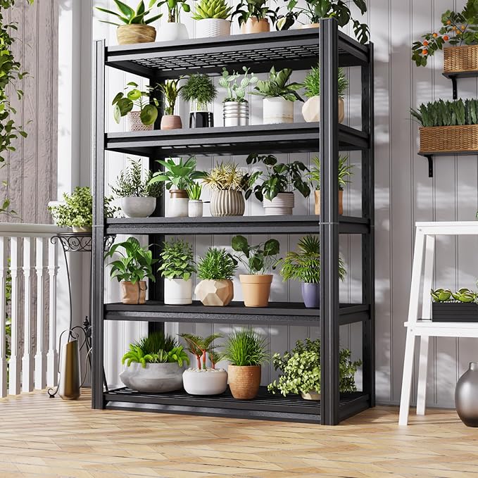 2Pack 59" W Heavy Duty 5-Tier Garage Shelving Unit,2500 lbs Capacity Adjustable Metal Storage Rack, Boltless Steel Shelves for Garage, Basement, Warehouse, Pantry & Kitchen 72"x59"x20",Black