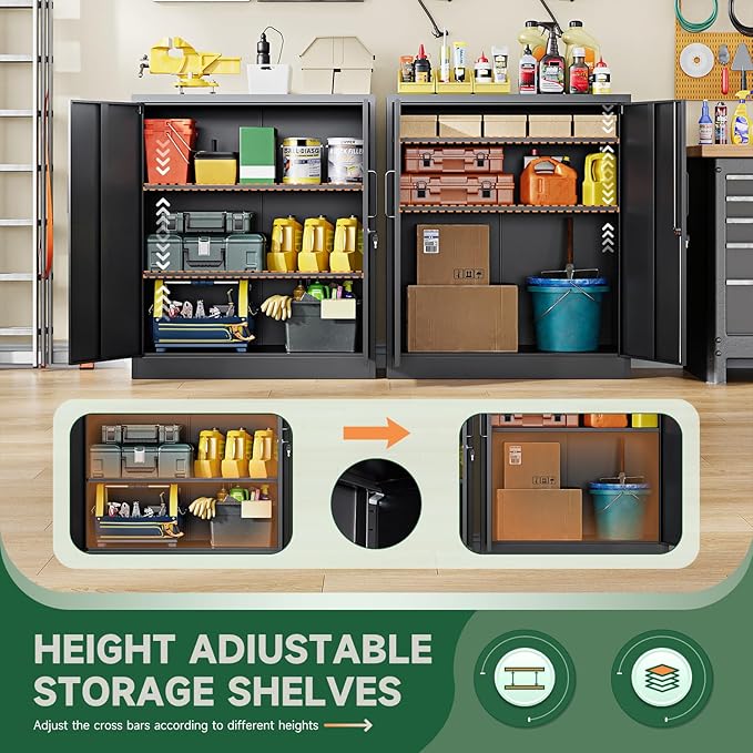 Letaya Metal Storage Cabinets with Lock, Small Locker Steel Cabinets, Adjustable Shelves 2 Doors for Home,Office, Warehouse,Garage(Black-36)