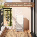 FILWH Laundry Hamper with Lid (16.9 * 13 * 26.5inches) Large Bamboo Laundry Bin Basket 85L Clothes Hamper with 1 Removable Bag Storage baskets for Bathroom (White)