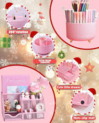 21Pcs Pink Desk Organizers and Accessories With Mesh Desk Organizer and 360°Rotating Pen Holder and a Lot of Office Pink Office Supplies Beautifully Presented in a Gift Box