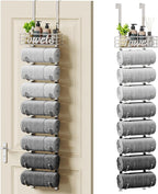 SWTYMIKI Hanging Towel Racks for Bathroom - 9 Tier Over The Door & Wall Mounted Bath Rolled Towel Storage Organizer Holder for Small Bathroom, RV, Camper (Polished Nickel, 9-Tier)