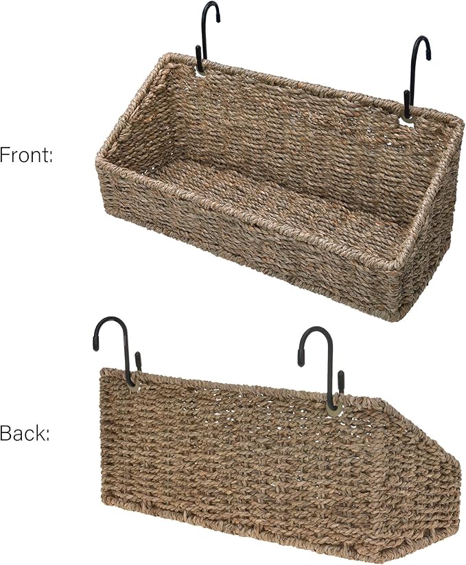 StorageWorks Woven Wall Baskets for Storage, Seagrass Baskets for Shelf, Wall Storage for Kitchen and Bathroom, Hanging Baskets for Organizing, 2 Pack